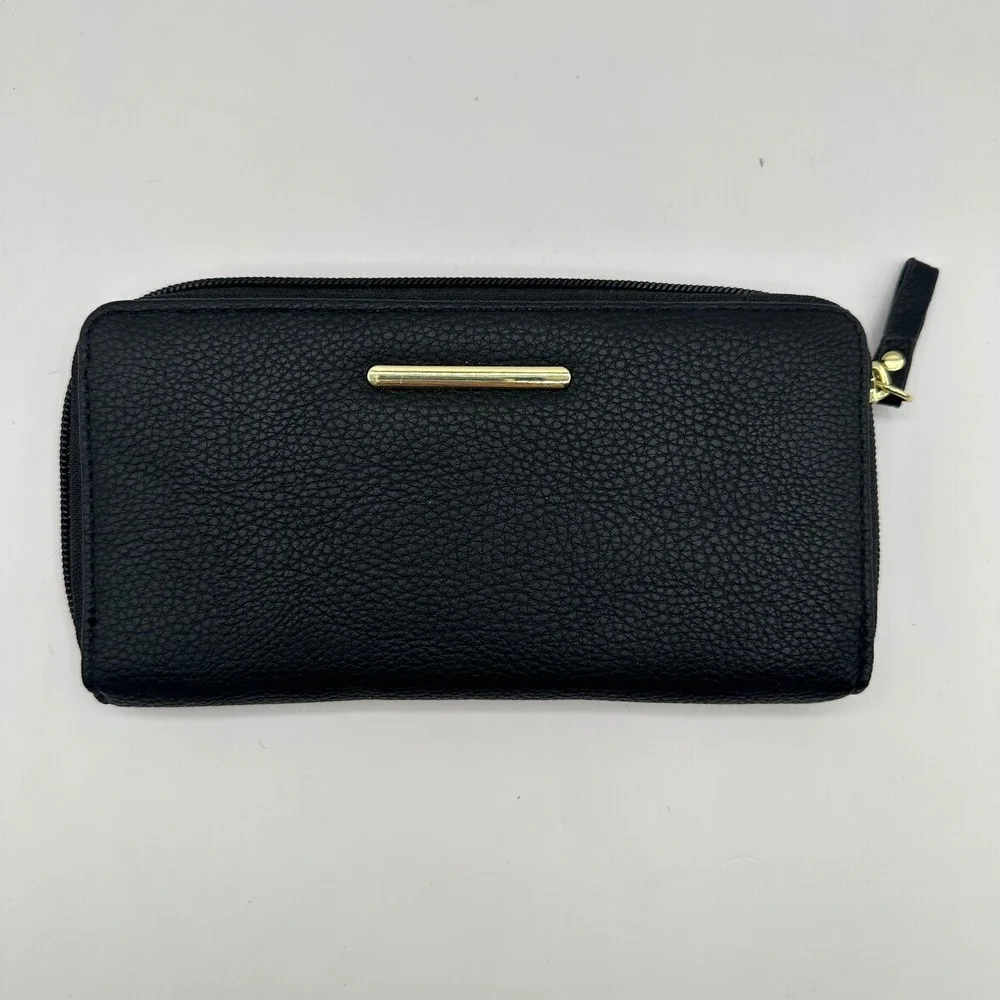 Black Women's Zip Wallet with Gold Accent